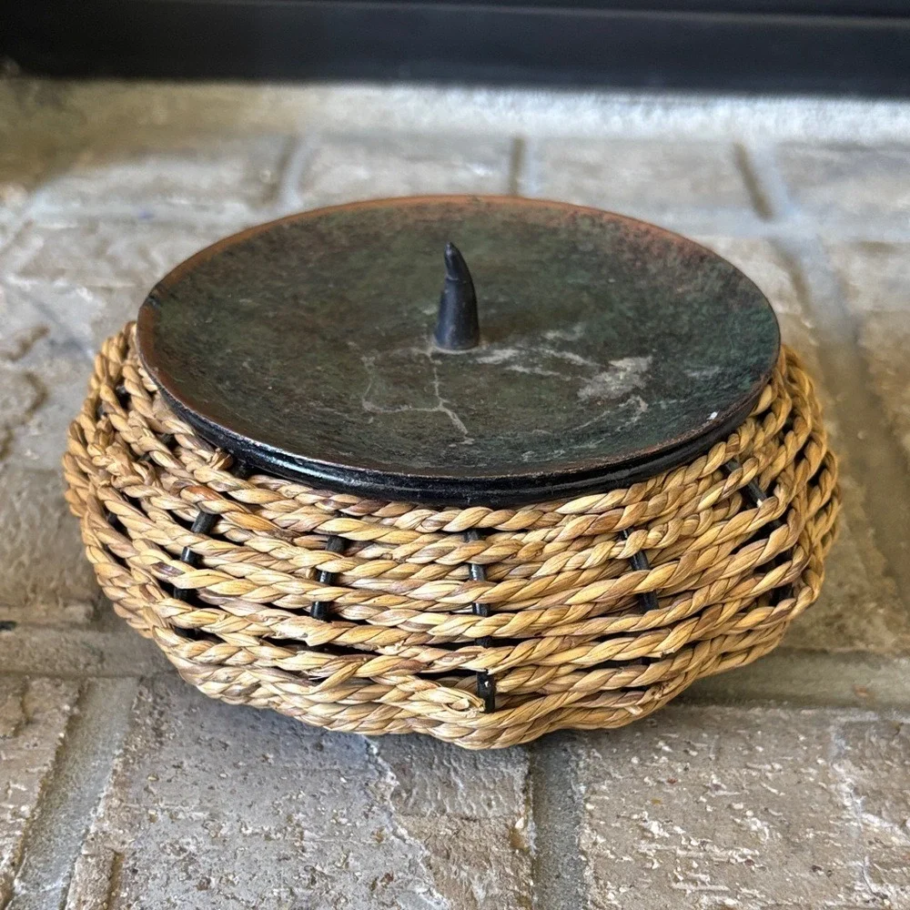 Vintage Rounded Woven‎ Basket Candle Holder 6
